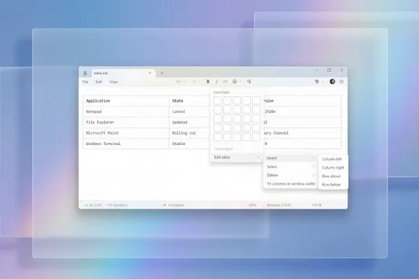 Notepad Adds Markdown Table Creation in Windows 11