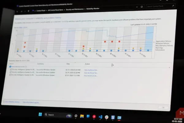 Reliability Monitor Reveals PC Stability Issues