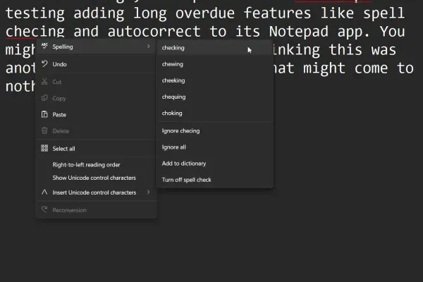Microsoft Enhances Notepad with Spell Check and Autocorrect Features