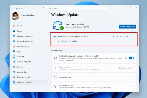Microsoft Launches 25H2 Update Focused on Security Enhancements