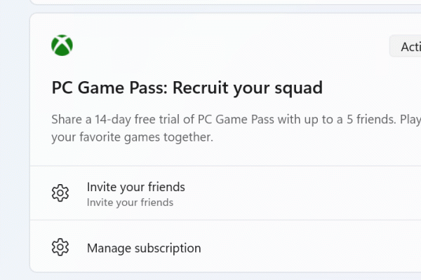 Windows 11 to Feature Game Pass Ads in Settings Menu